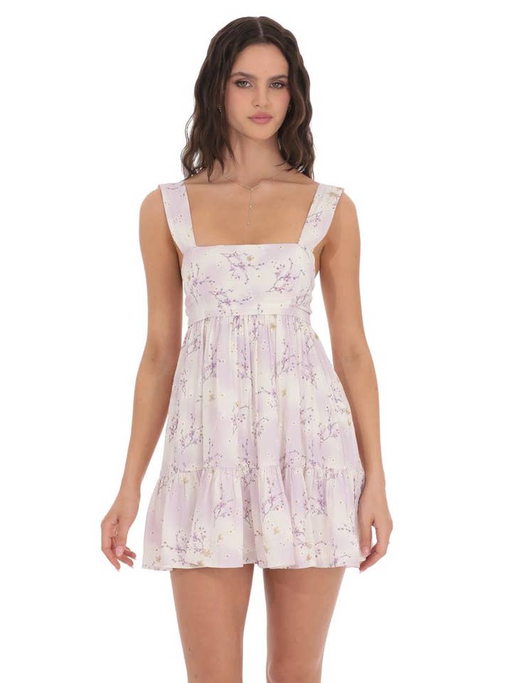 Floral Babydoll Dress in Lavender Cream for wholesale by Lucy In The Sky