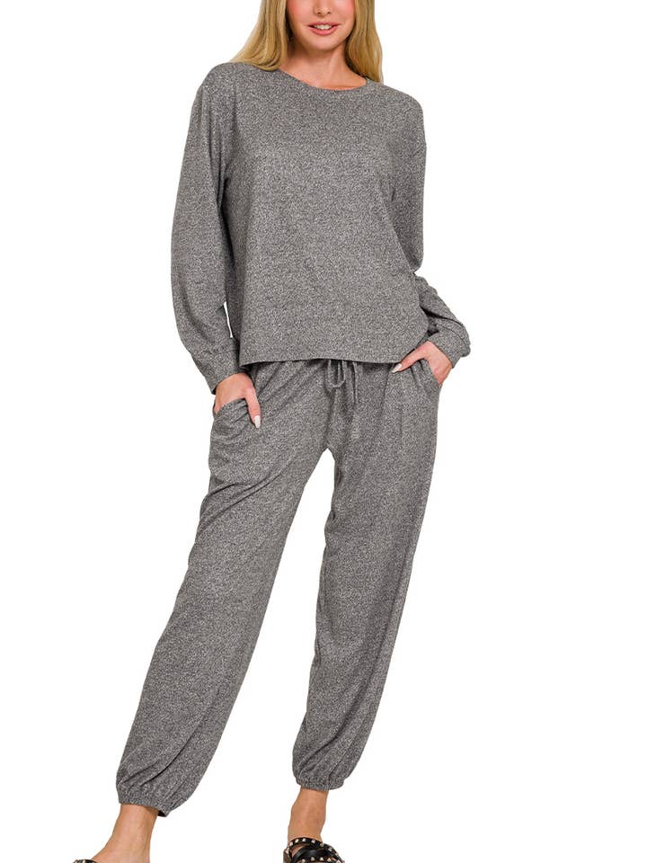 .1208 Hacci Long Sleeve Round Neck Tee & Jogger 2PC Set SI-26479 for wholesale by 42POPS