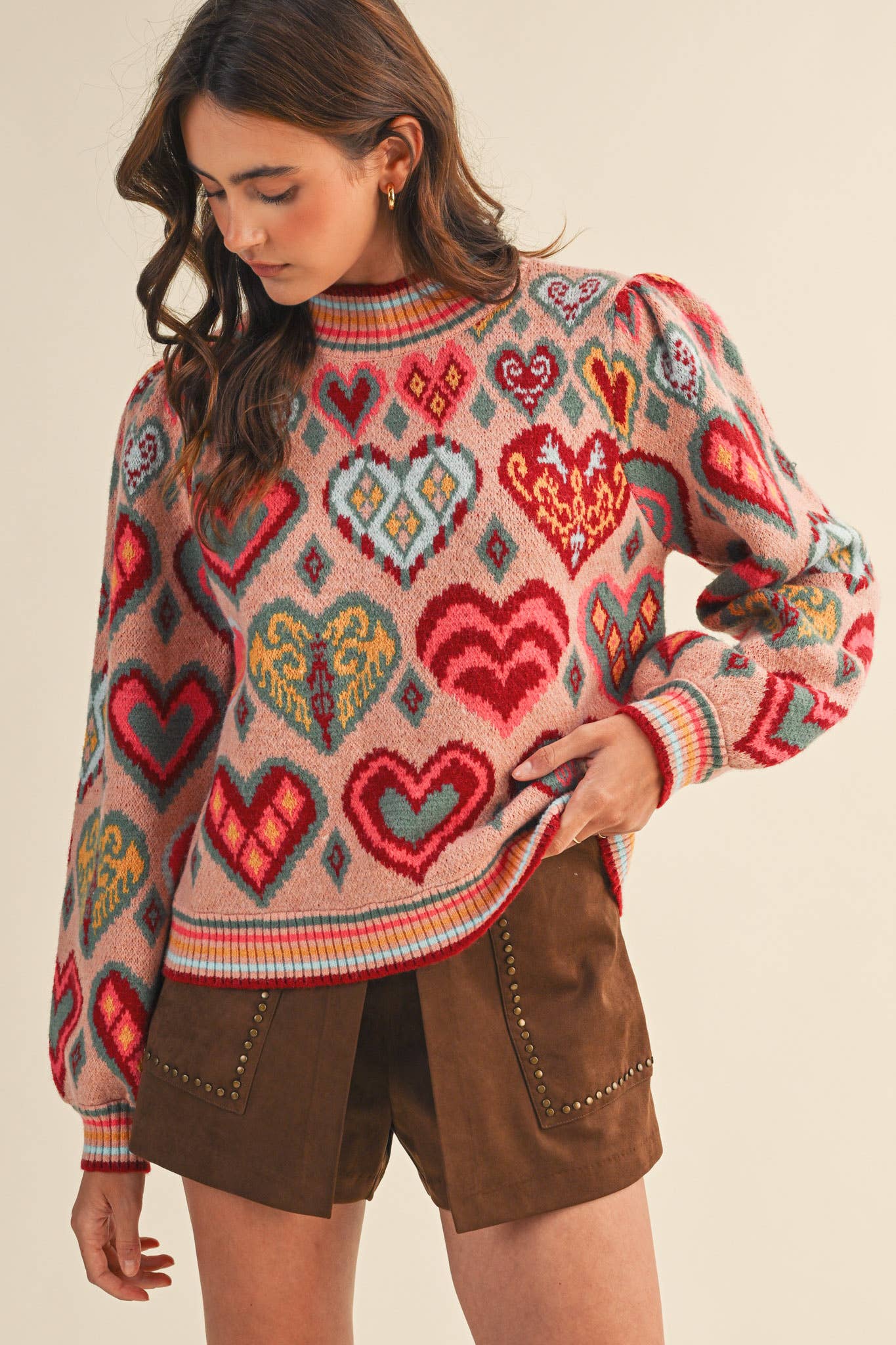 &MERCI - Wholesale Knit Sweater - Women's - HEART PATTERN PULLOVER SWEATER MSW1091317