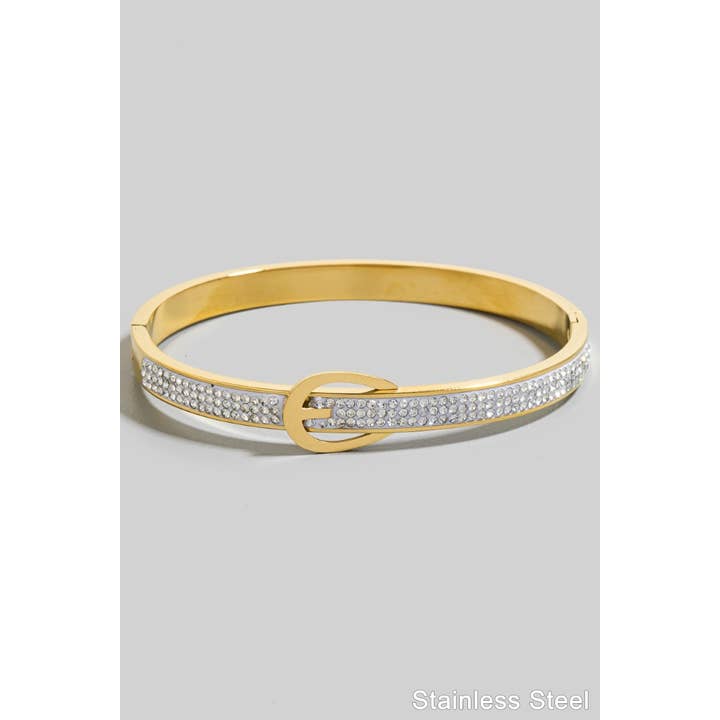 Stainless Steel Pave Belt Style Hinge Bangle Bracelet for wholesale by The Looks by Fame Accessories