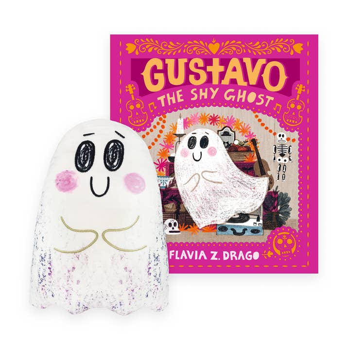 Gustavo, The Shy Ghost Puppet with hardcover book for wholesale by MerryMakers