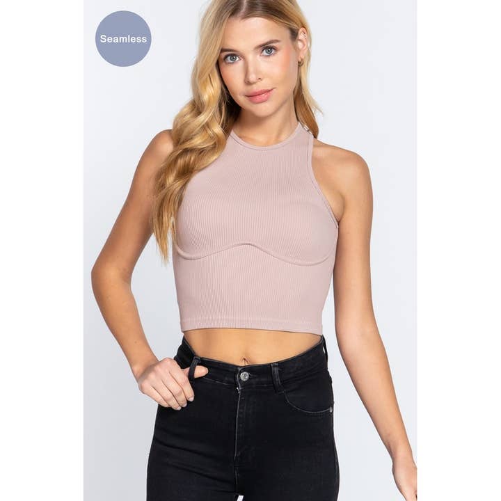 MintChoco – Großhandel Strickoberteil – Damen – NAHTLOSES CROP-TOP MIT UNTERSTREICHUNGSDETAIL10
