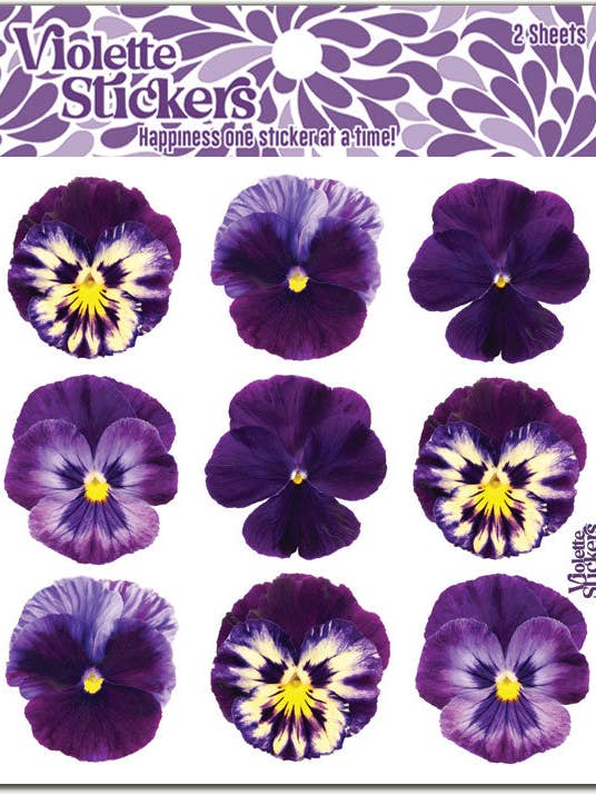 K315 paarse bloemstickers met viooltje voor wholesale door Violette Stickers