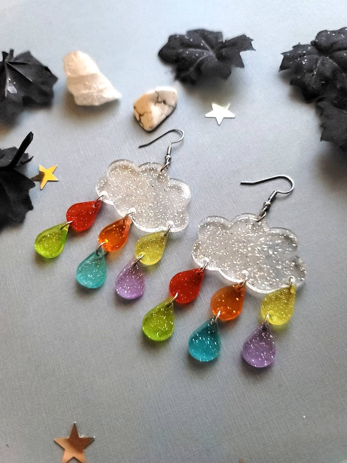 Fallen Pine Studio - Wholesale Dangle Earrings - Rainbow Rain Clouds0