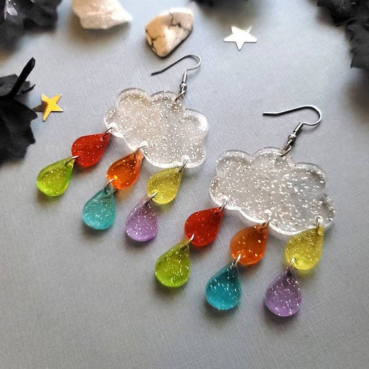 Fallen Pine Studio - Wholesale Dangle Earrings - Rainbow Rain Clouds0