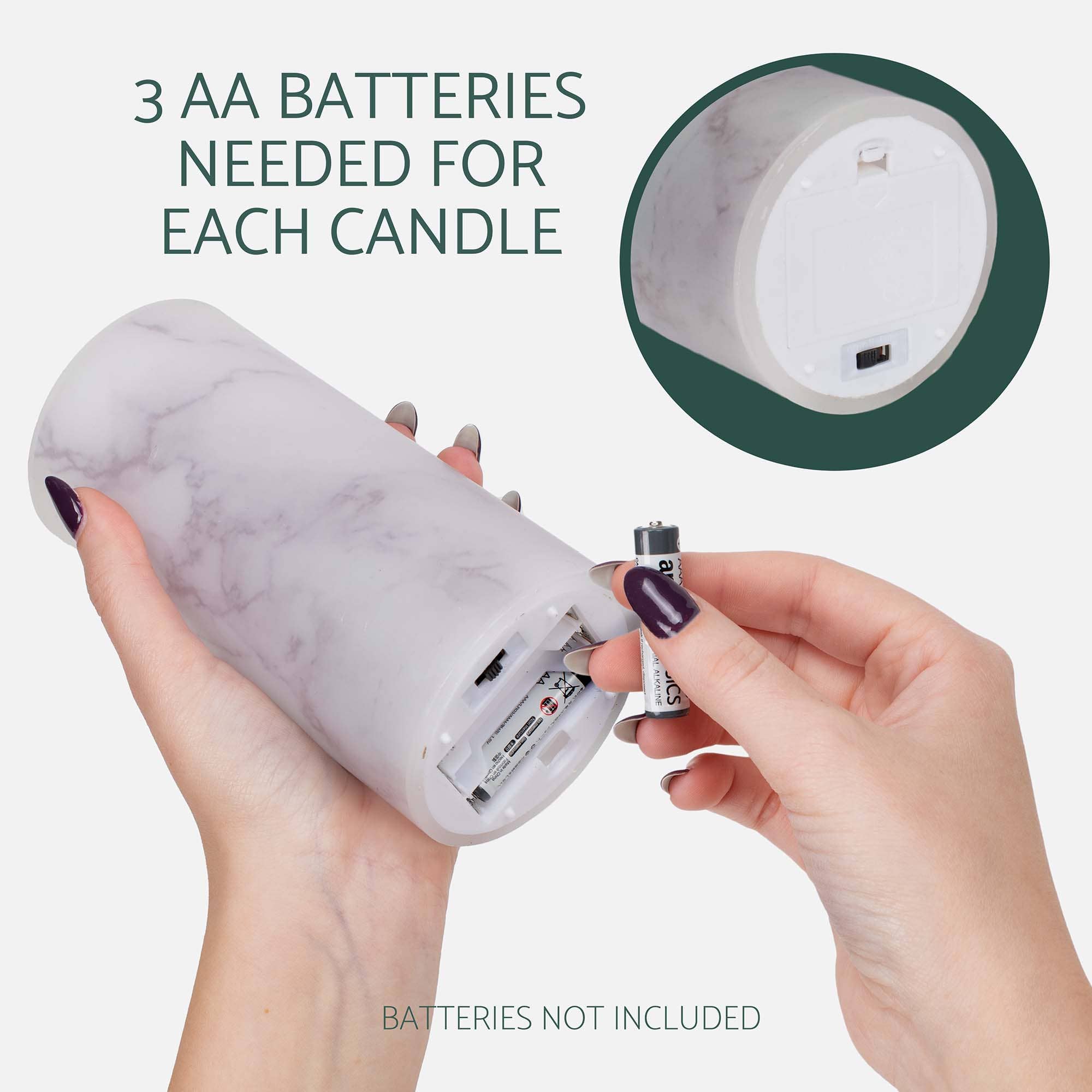 EAST AVENUE – wholesale Flameless candle – Marbled White and Gray 6 inch Flameless Candles Set of 33