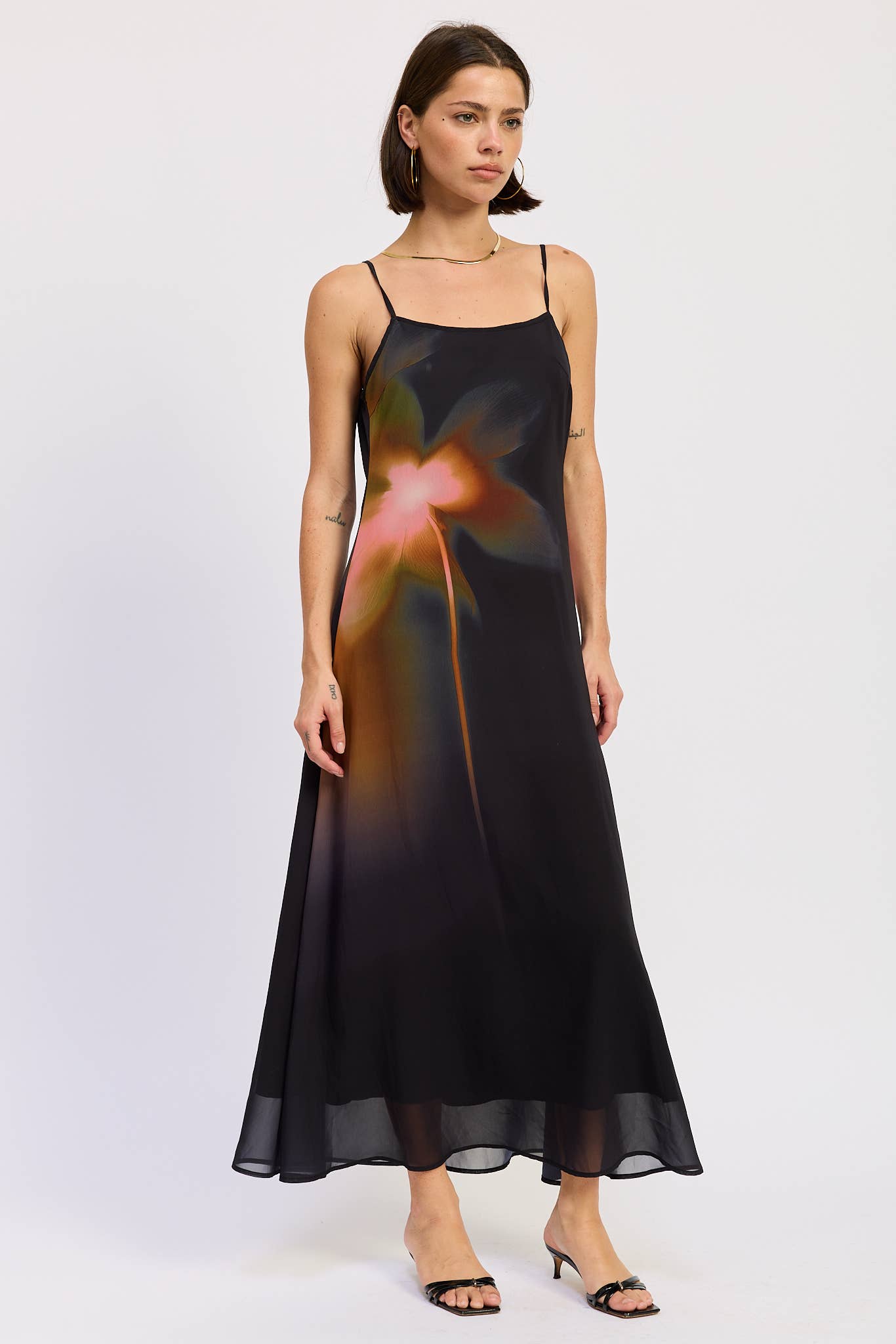 BLACK MAXI FLORAL PRINT SLIP DRESS WITH SCOOP BACK for wholesale on Faire