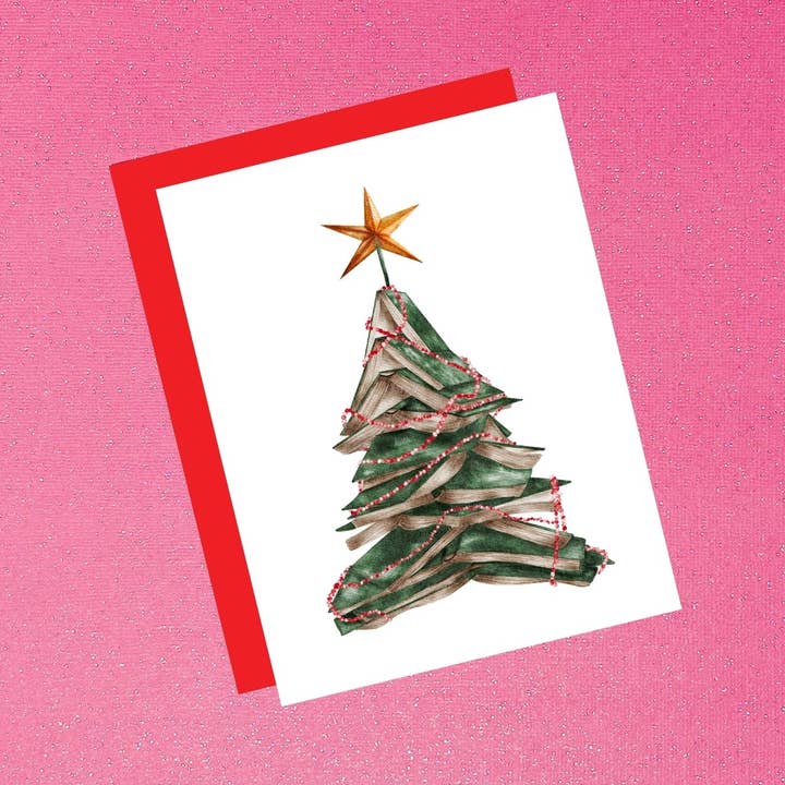 Book Lover’s Christmas Card Watercolor Holiday Book Tree for wholesale by Tiffany Ascensio Designs | Watercolor Greeting Cards
