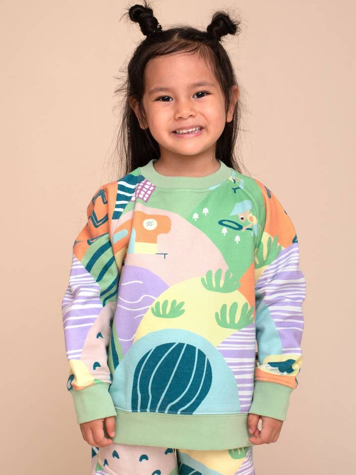 Sweatshirt en coton Pima pour enfants avec imprimé paysage | Pull-over doux en coton biologique pour la vente par Rapozza