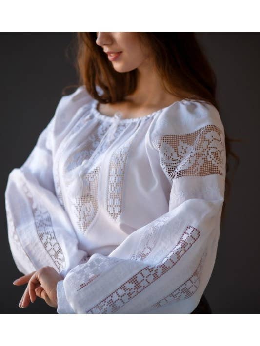 Cotton With Lace Embroidered Women's Blouse White for wholesale by Art Lev