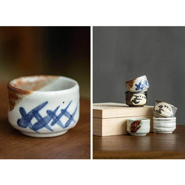Gohobi - Venta al por mayor Juegos de té - Juego de tazas de té Gohobi Mino Yaki Evening Breeze, tazas de cerámica simples de 5 piezas con caja de madera
