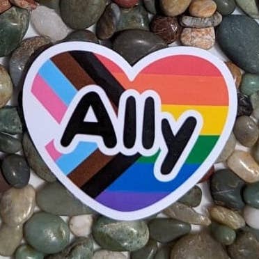 Ally Progress Flag Heart Vinyl Sticker for wholesale by PrismPressCo