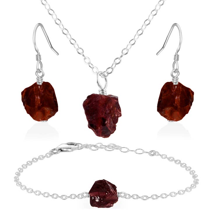 Raw Garnet Crystal Jewellery Set for wholesale by Luna Tide