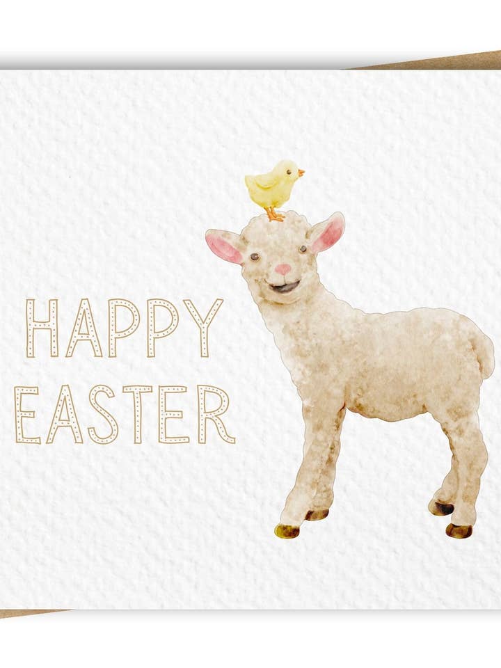 Cute Lamb and Chick Easter Card, Includes Kraft Envelope for wholesale by Paper Kuts