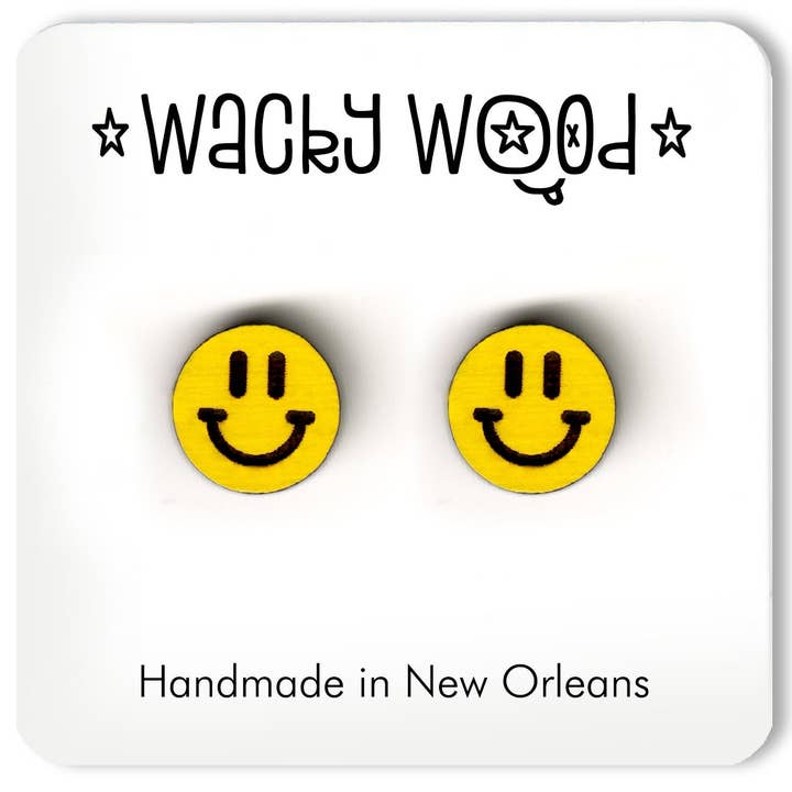 Brinco Happy Face, Brincos Sorriso, Presente Divertido, Brincos de Pão por atacado de Wacky Wood