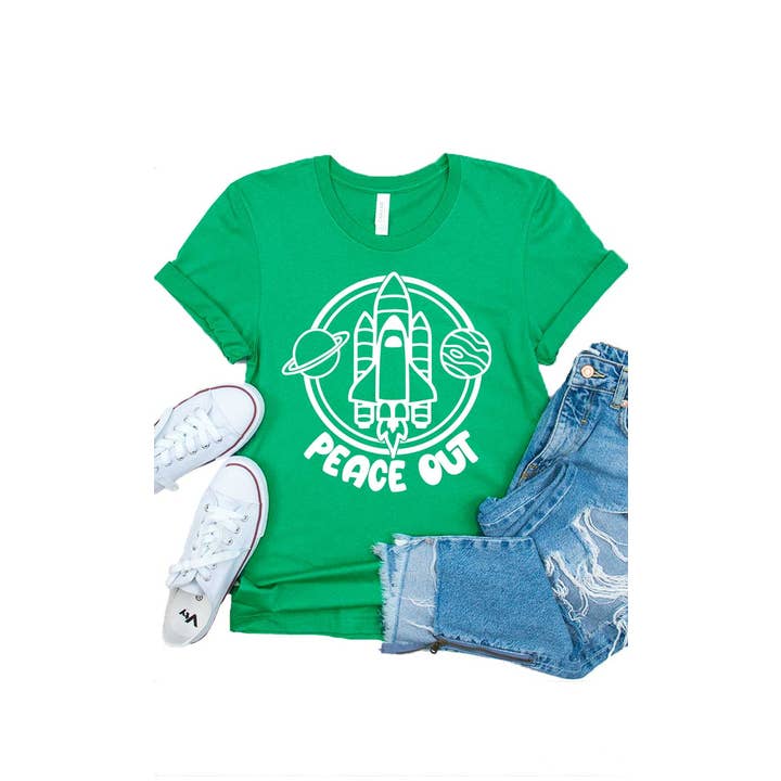 Peace Out Spaceship Kids Graphic Tee for wholesale by Kids By Kissed Apparel