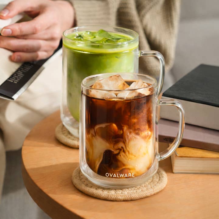 Dobbeltvægget glas krus - 500 ml / 17 oz (Sæt af 2) - Klar for engroshandel hos Ovalware