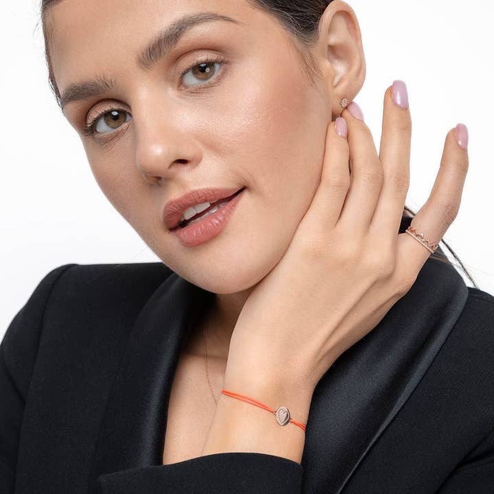 Disc HEART lucky wristband, 14K rose gold, anthracite for wholesale by Leaf Jewelry