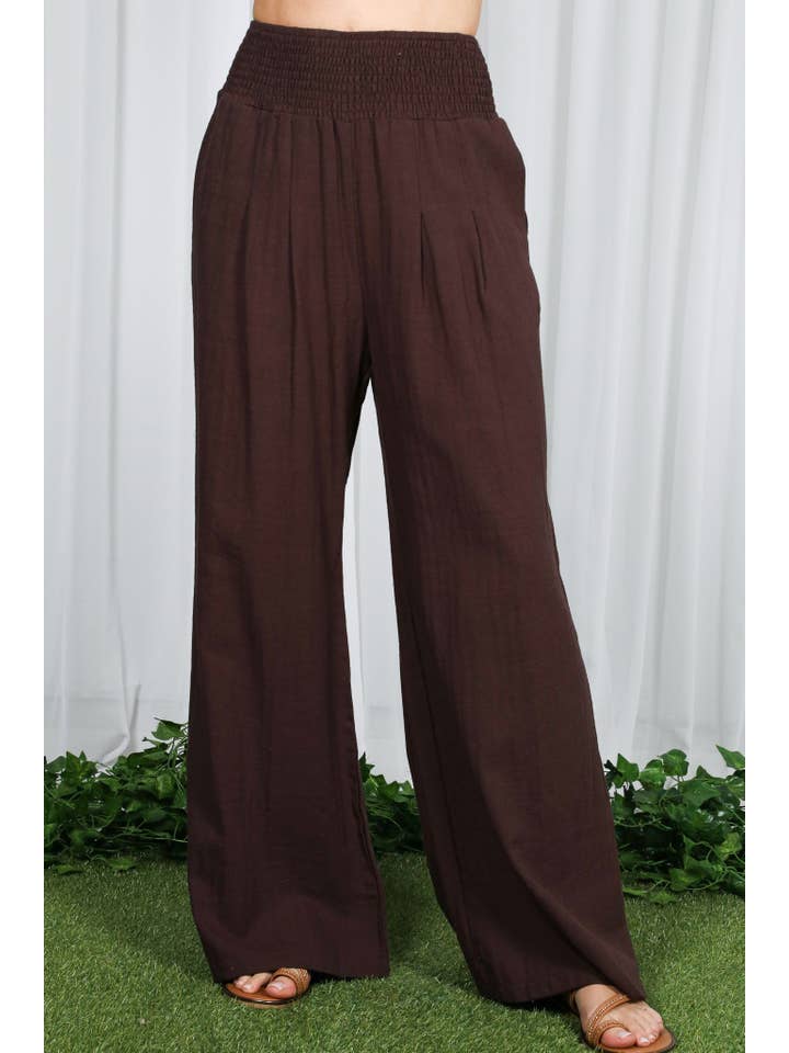 Vine & Love - Wholesale Pants - Women's - High-Rise Waist Smocked Band Pin-Tuck Detail Pants VP81196