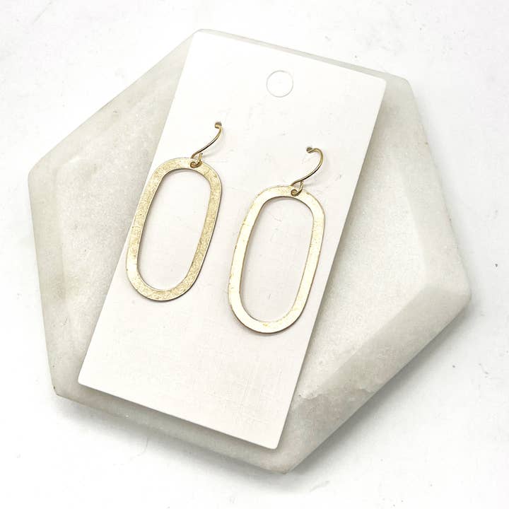 Baubles by B - Wholesale Dangle Earrings - Gold Oval Brass Metal Earrings2