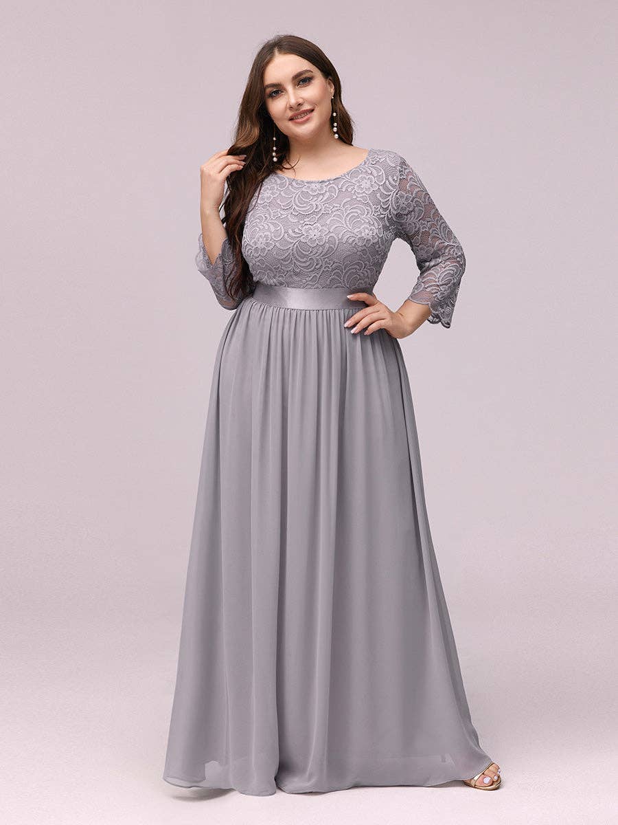 Ever-Pretty - Vente Robe de soirée – femme - Robe de demoiselle d'honneur en dentelle grande taille avec manches longues en dentelle2