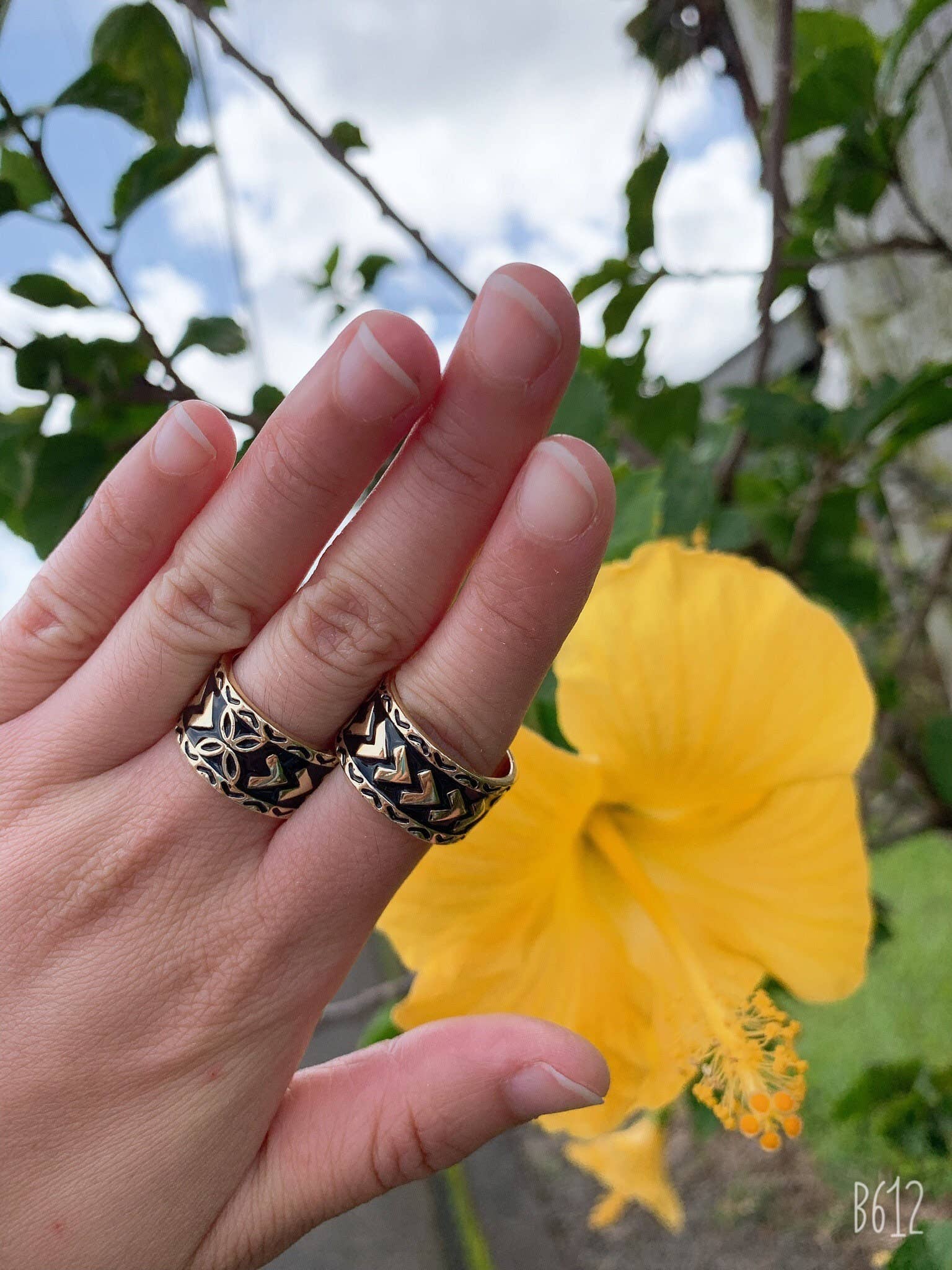 Anela's Jewelry - Wholesale Band/Stacked Ring - 12MM Black Enamel polynesian Ring6