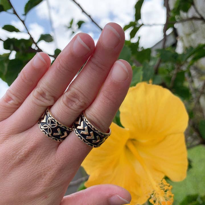 Anela's Jewelry - Wholesale Band/Stacked Ring - 12MM Black Enamel polynesian Ring6