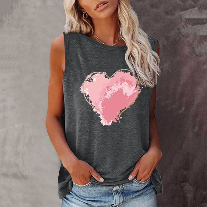 TISANCRE - Wholesale Tank Top - Women's - New shirt summer love round neck sleeveless vest