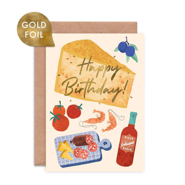 Birthday Tapas Foiled Greeting Card | Foodie Birthday Card for wholesale by Emily Nash Illustration Greeting Cards