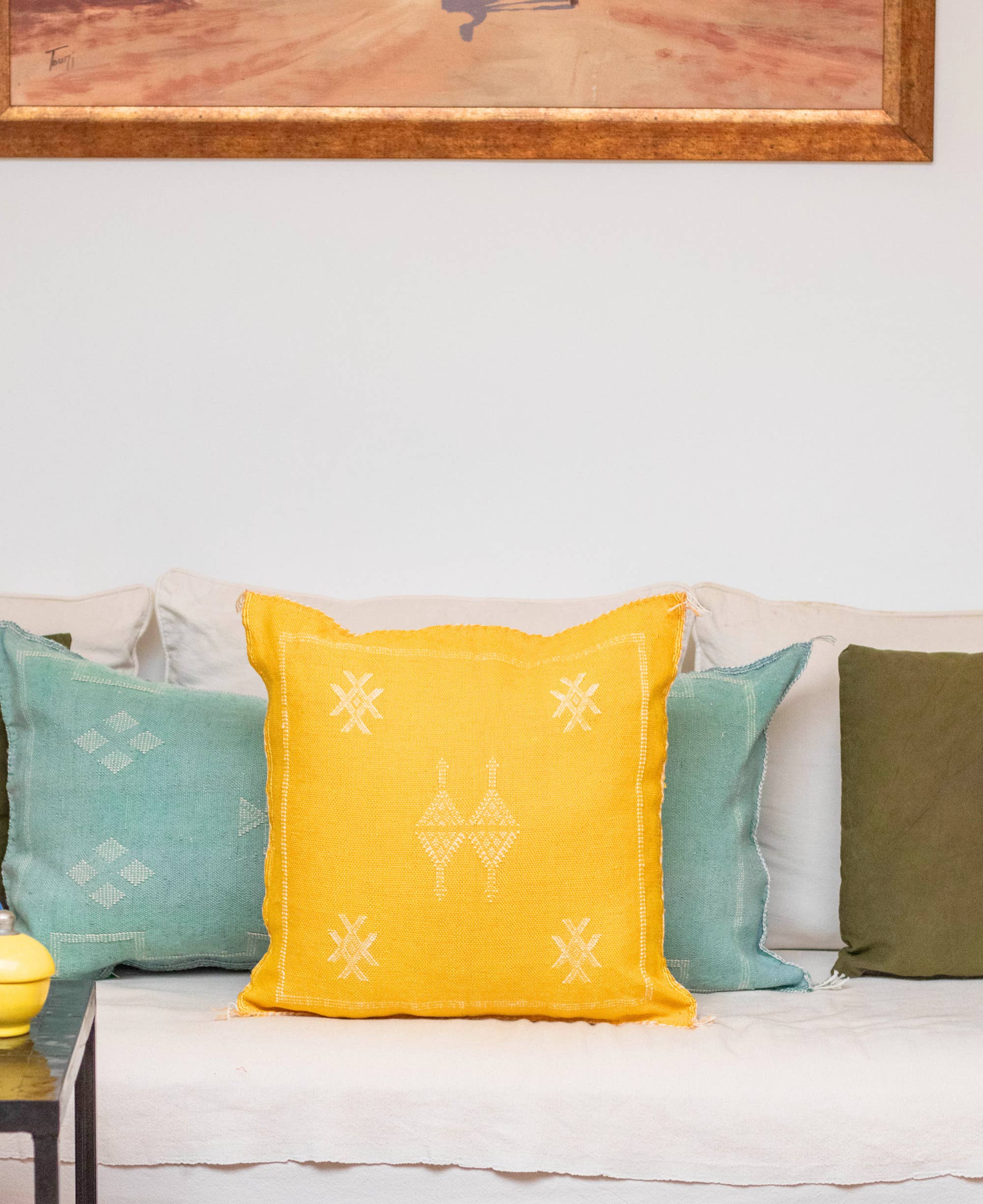 Maison Berber - Vendita all'ingrosso Fodera cuscino decorativo - Fodera per cuscino in seta di cactus marocchina fatta a mano - Giallo