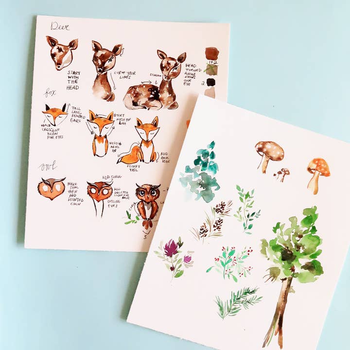 Pink Puddle Studio - Wholesale DIY Craft Kit - Watercolor Painting Kit Deer, Fox, Owl Forest Animals