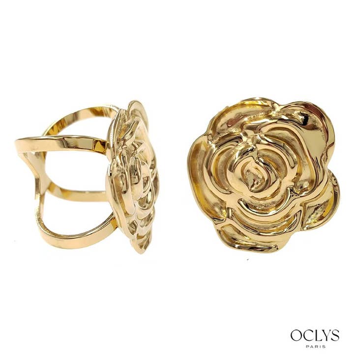 Oclys – Großhandel Cocktail-/Statement-Ring – Schalring Rosie aus Edelstahl in Rosenform1