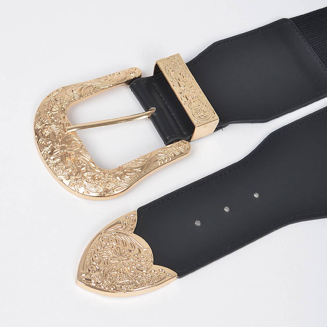 Black Gold Wide Multi Metal Plus Size Elastic Belt for wholesale on Faire1