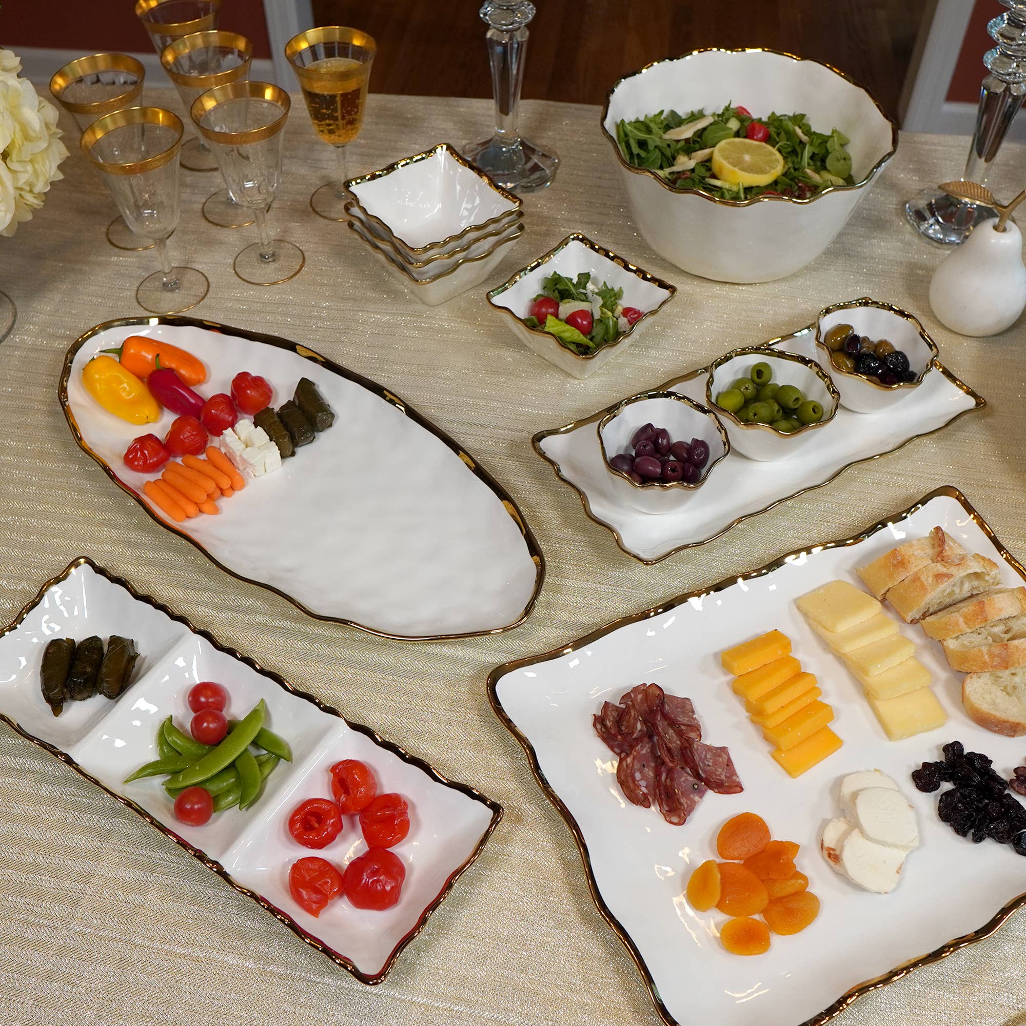 Certified International - Wholesale Serving Tray - Regency Gold  3-Section Tray 15in x  5.5in2