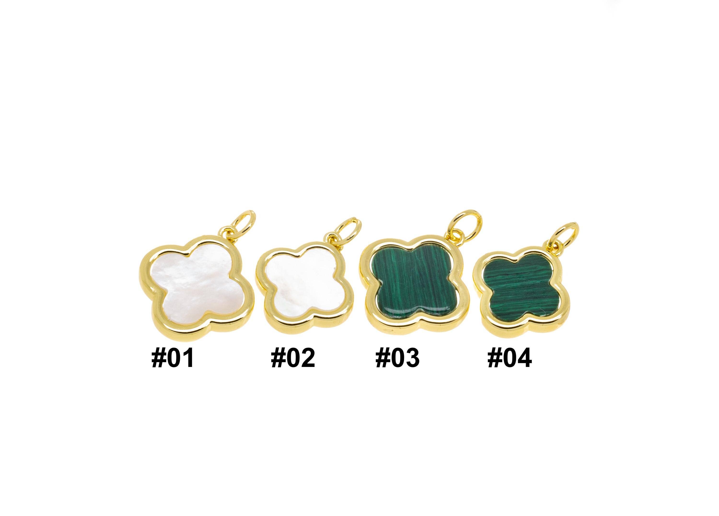 Jewel Pledge - Wholesale Individual Charm/Pendant - Gold & Malachite Clover Charms, Mother of Pearl Flower Charm1
