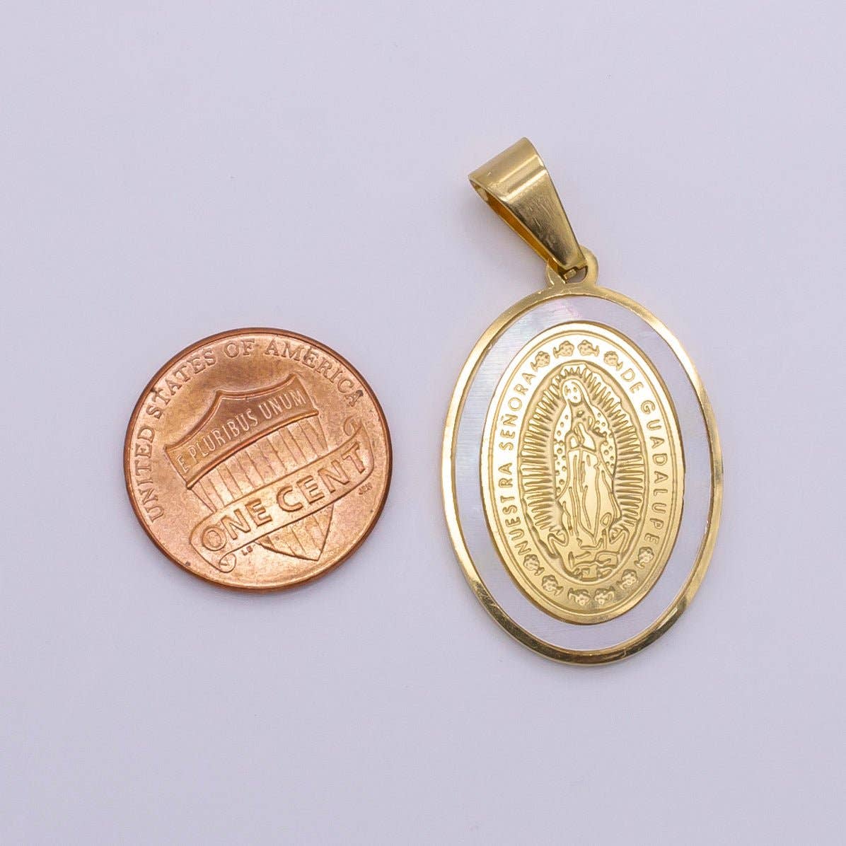 Aim Eternal - Wholesale Individual Charm/Pendant - Stainless Steel "Nuestra Señora Guadalupe" Mother Mary Oval Pendant | P14791