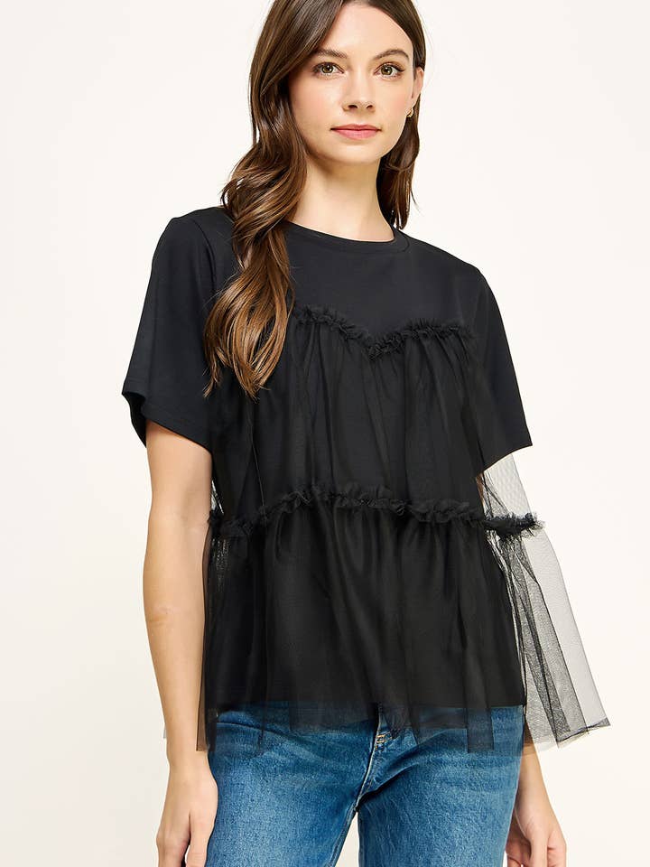 Sobreposição Tule Tiered Tee Top por atacado de Strut & Bolt