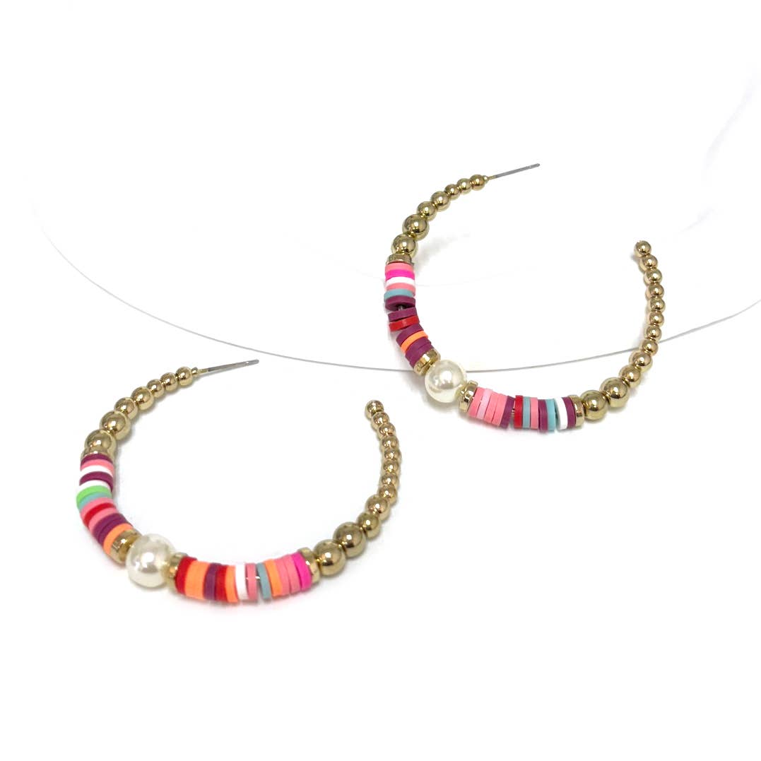 StarryNYC - Wholesale Hoop Earrings - Bohemian Heishi Bead & CCB Pearl Beaded Hoop Post Earrings3