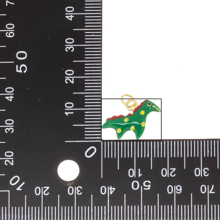 Jewel Pledge - Wholesale Individual Charm/Pendant - Gold Green Dinosaur two sided T-Rex charm for jewelryCPG24033
