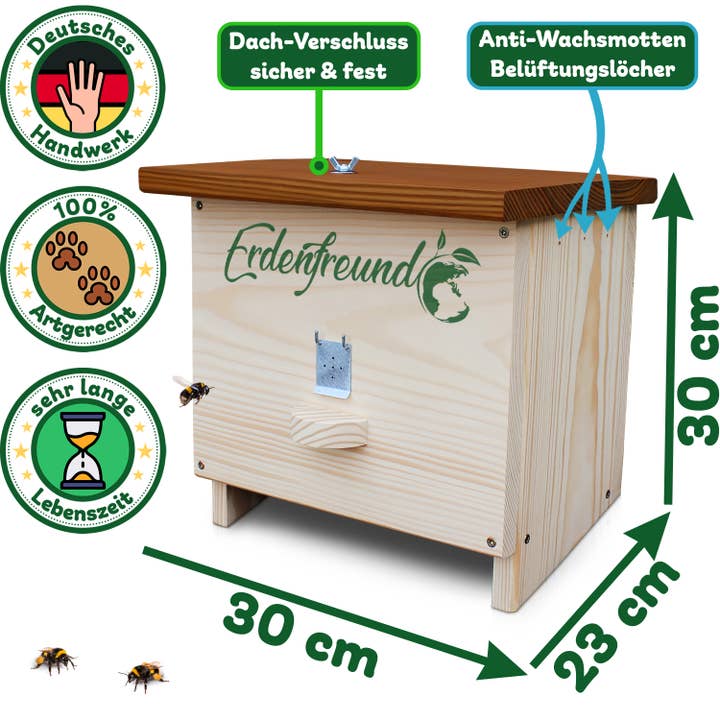 Erdenfreund – Großhandel Vogelhäuser – ERDENFREUND® Hummelhaus mit Wachsmottenklappe