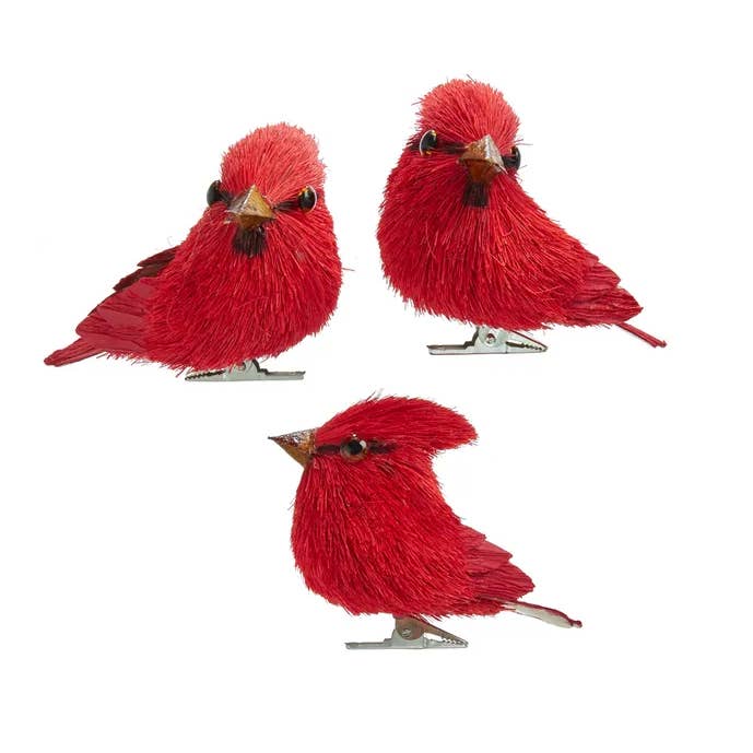 3"OISEAU EN SISAL ROUGE W/CLIP 3/ASSTD pour la vente par Kurt S. Adler, Inc.