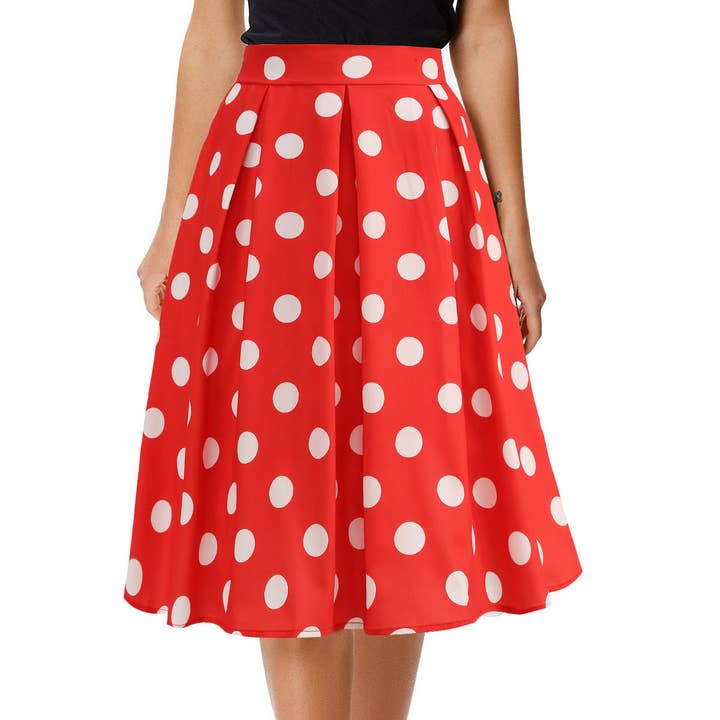 Women Fashion Casual Polka Dot Print Pleated Waist Skirt for wholesale by SALINA TRADING INC
