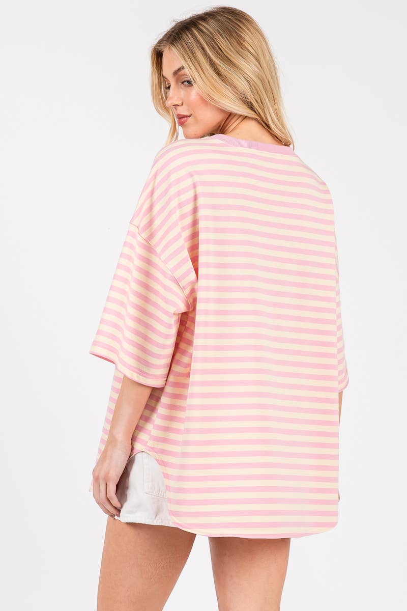 Sewn and Seen - Wholesale Tunic - Women's - STRIPED OVERSIZED SHORT SLEEVE TOP 40