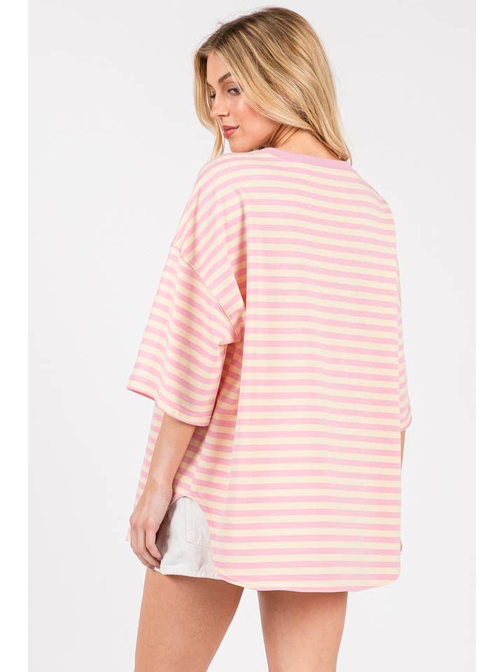 Sewn and Seen - Wholesale Tunic - Women's - STRIPED OVERSIZED SHORT SLEEVE TOP 40