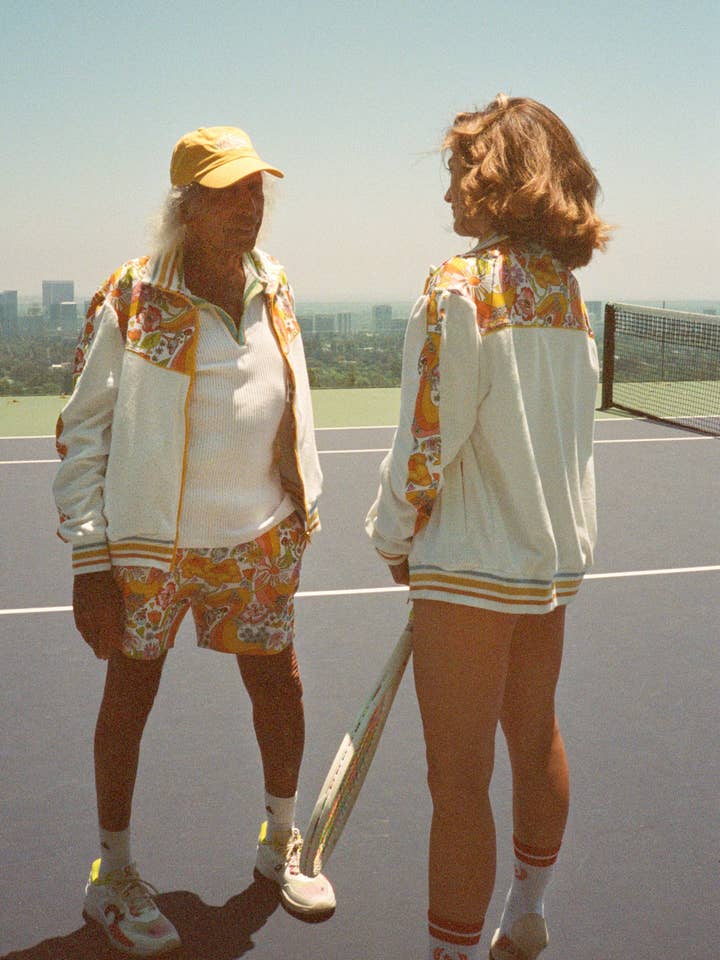 Melty Racquet Floral Printed Unisexy White Track Jacket for wholesale by Laurel Canyon Tennis Club