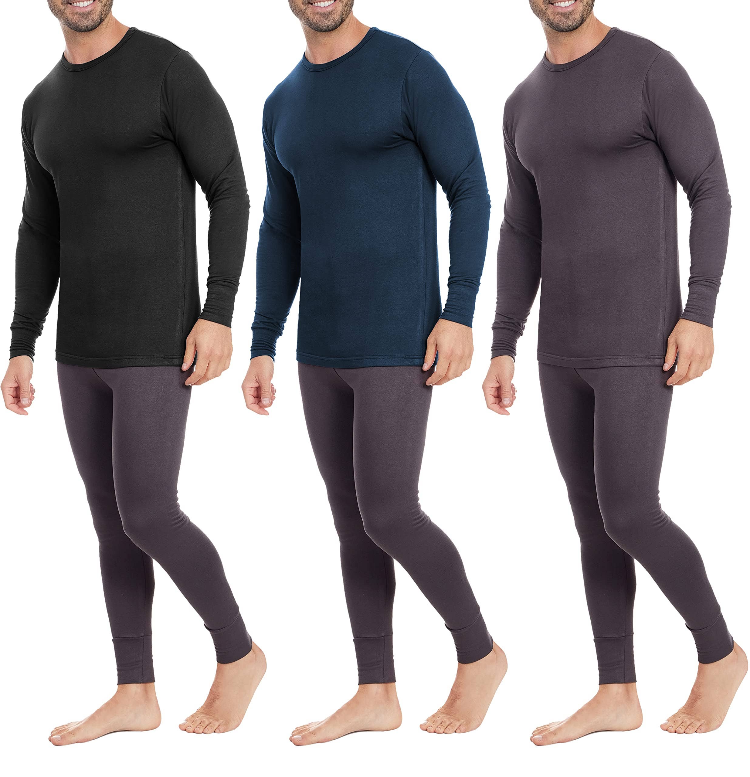 Noir, gris anthracite, bleu marine Lot de 3 sous-maillots thermiques hommes à col rond et manches longues en vente sur Faire4