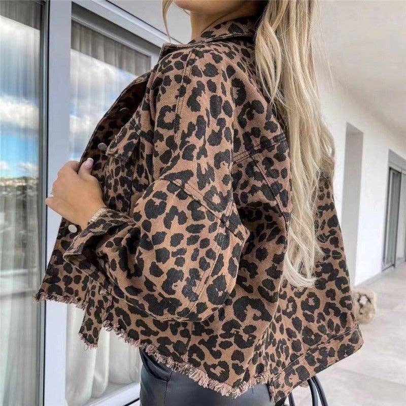 Leopard Print Denim Jacket - Short And Loose Fit for wholesale on Faire2