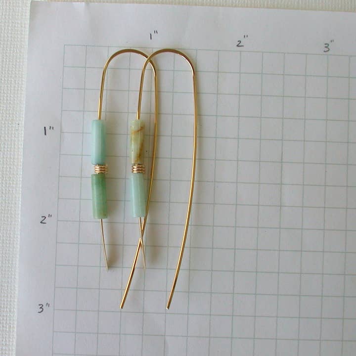 Linda Trent Jewelry - Wholesale Hoop Earrings - Aquamarine Gemstone Threader Earrings