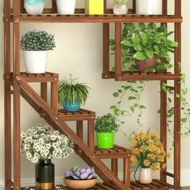 everythingbamboo – Großhandel Blumentopfständer – Pflanzenständer aus Holz, mehrstöckig, für drinnen und draußen, Aufbewahrungsregal, Pflanzgefäß für den Garten