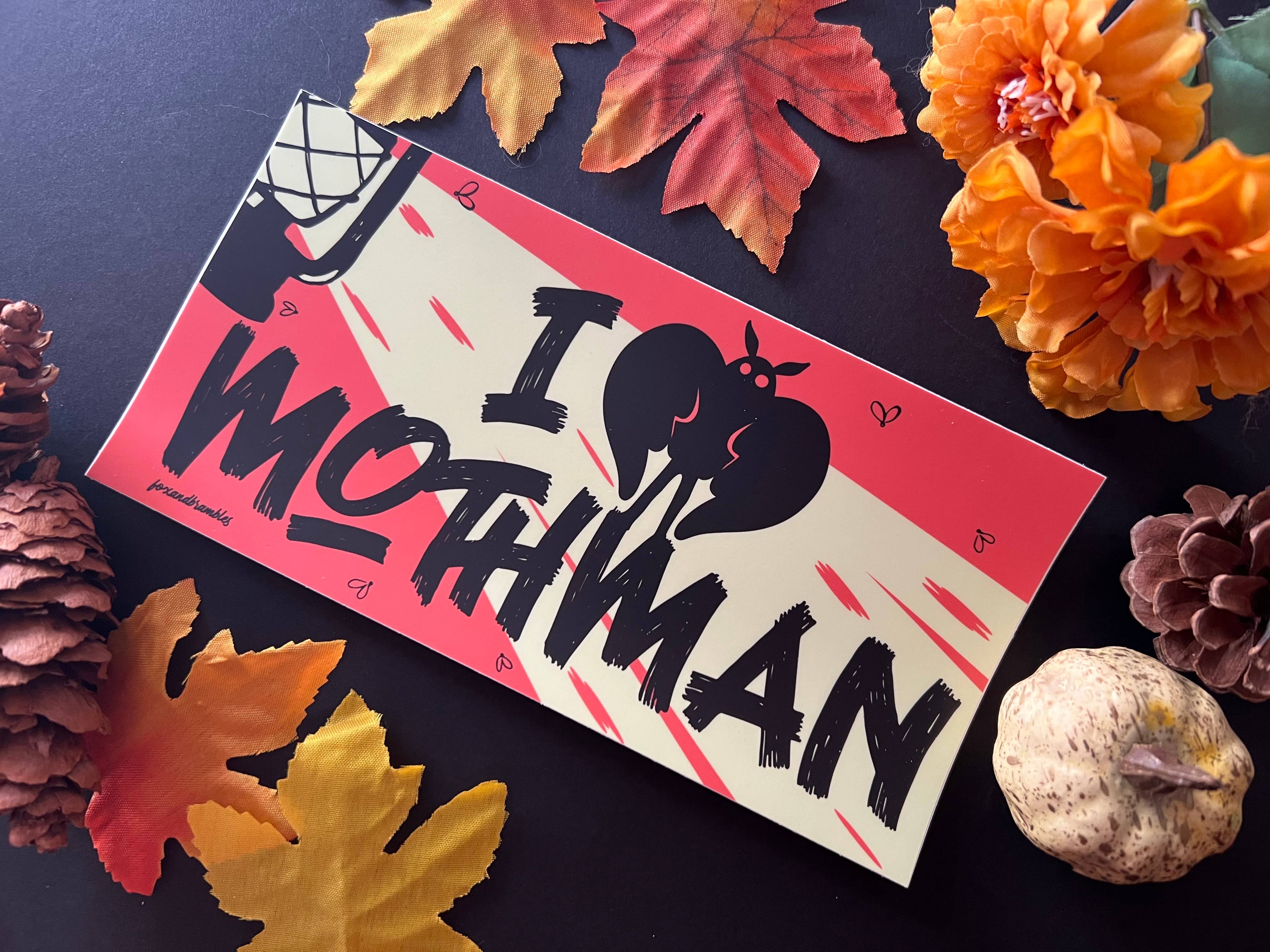 Fox and Brambles - Wholesale Sticker - I Love Mothman. Cryptid Bumper Sticker.3